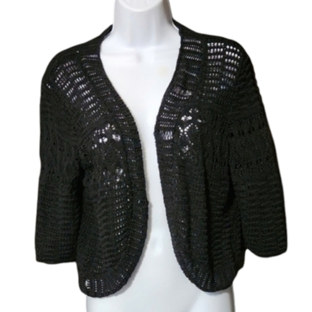JM Collection Black Open-Knit Shrug